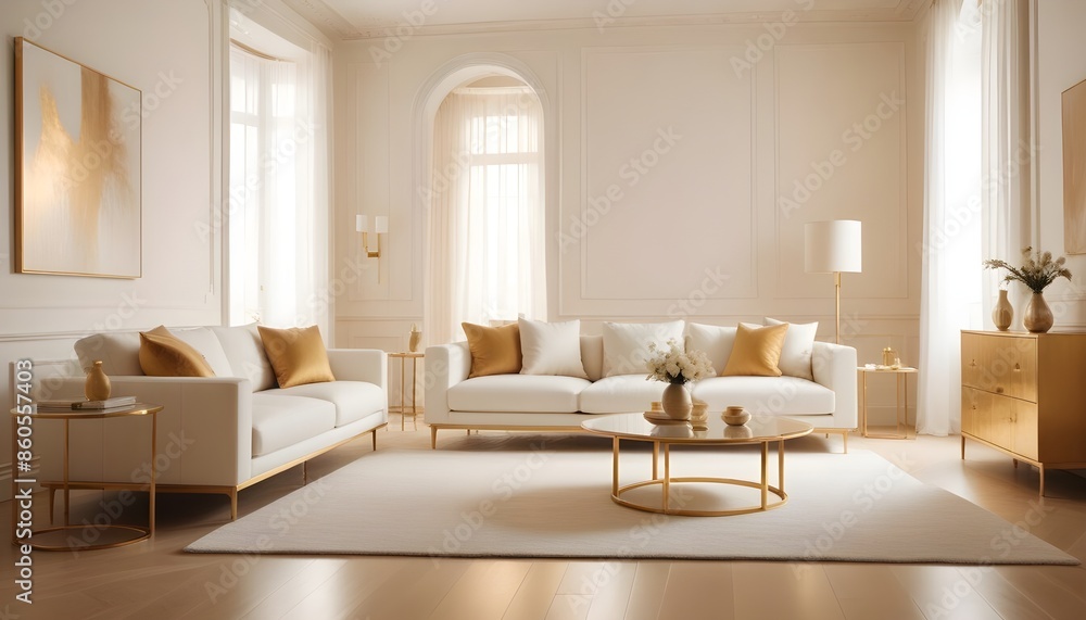 Fototapeta premium white and gold theme modern interior design