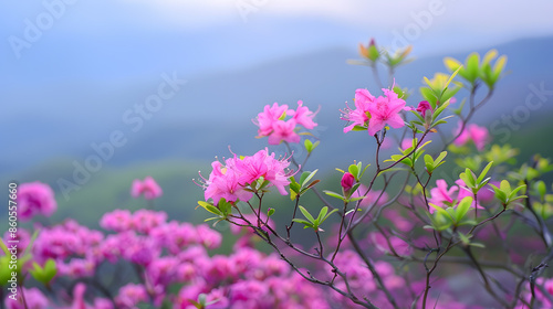 Pink royal azalea blossoms on Hwangmaesan Mountain near Hapcheongun Korea : Generative AI
