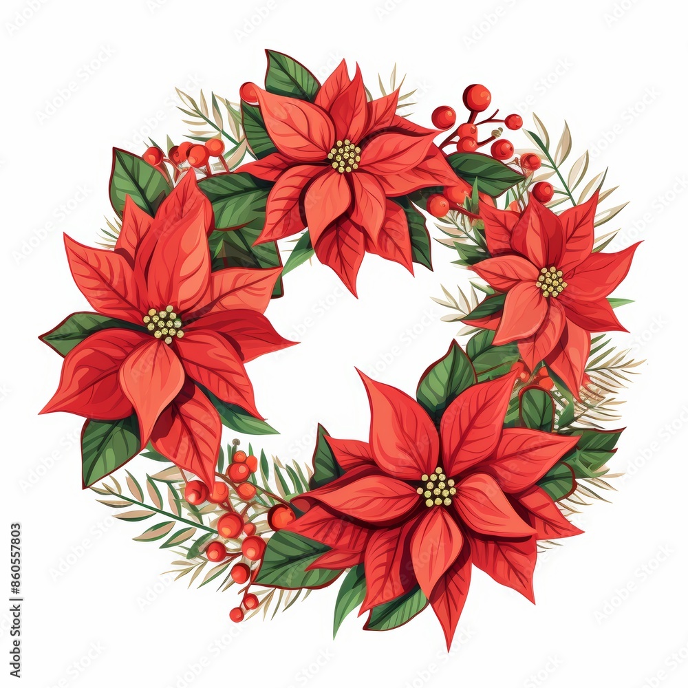 Festive Christmas Wreath on White Background Generative AI Festive Christmas Wreath on White Background Generative AI