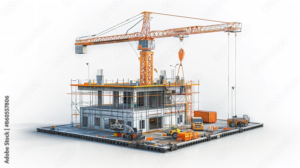 Construction Site with Building Equipment Isolated in White Background
Construction Site with Building Equipment Isolated in White Background