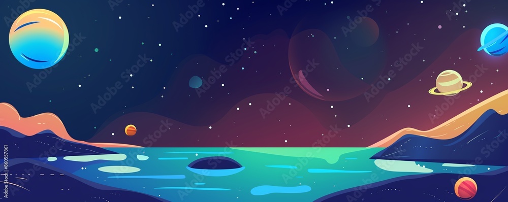 Naklejka premium universe flat design front view outer space theme water color Triadic Color Scheme