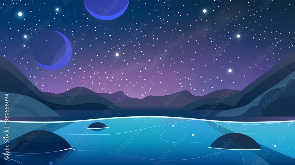 Fototapeta premium Milky Way flat design top view night sky theme water color Triadic Color Scheme