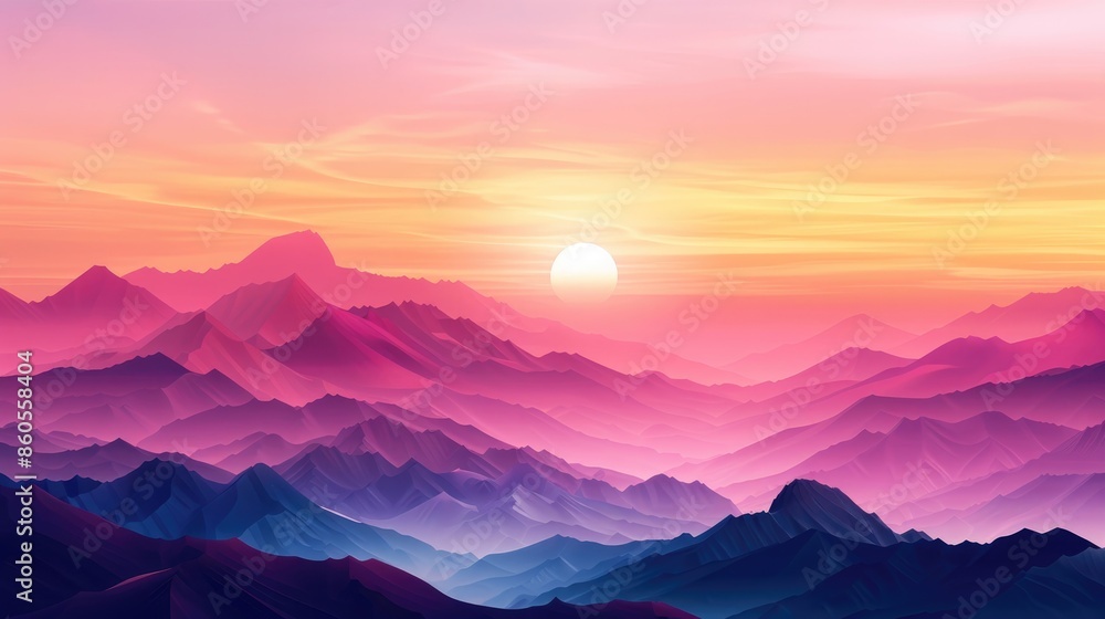A majestic mountain range bathed in a gradient during sunrise A majestic mountain range bathed in a gradient during sunrise