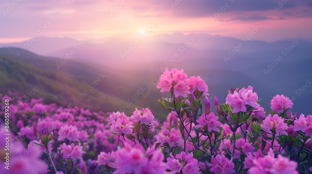 Obraz premium Magic pink rhododendron flowers on summer mountain : Generative AI