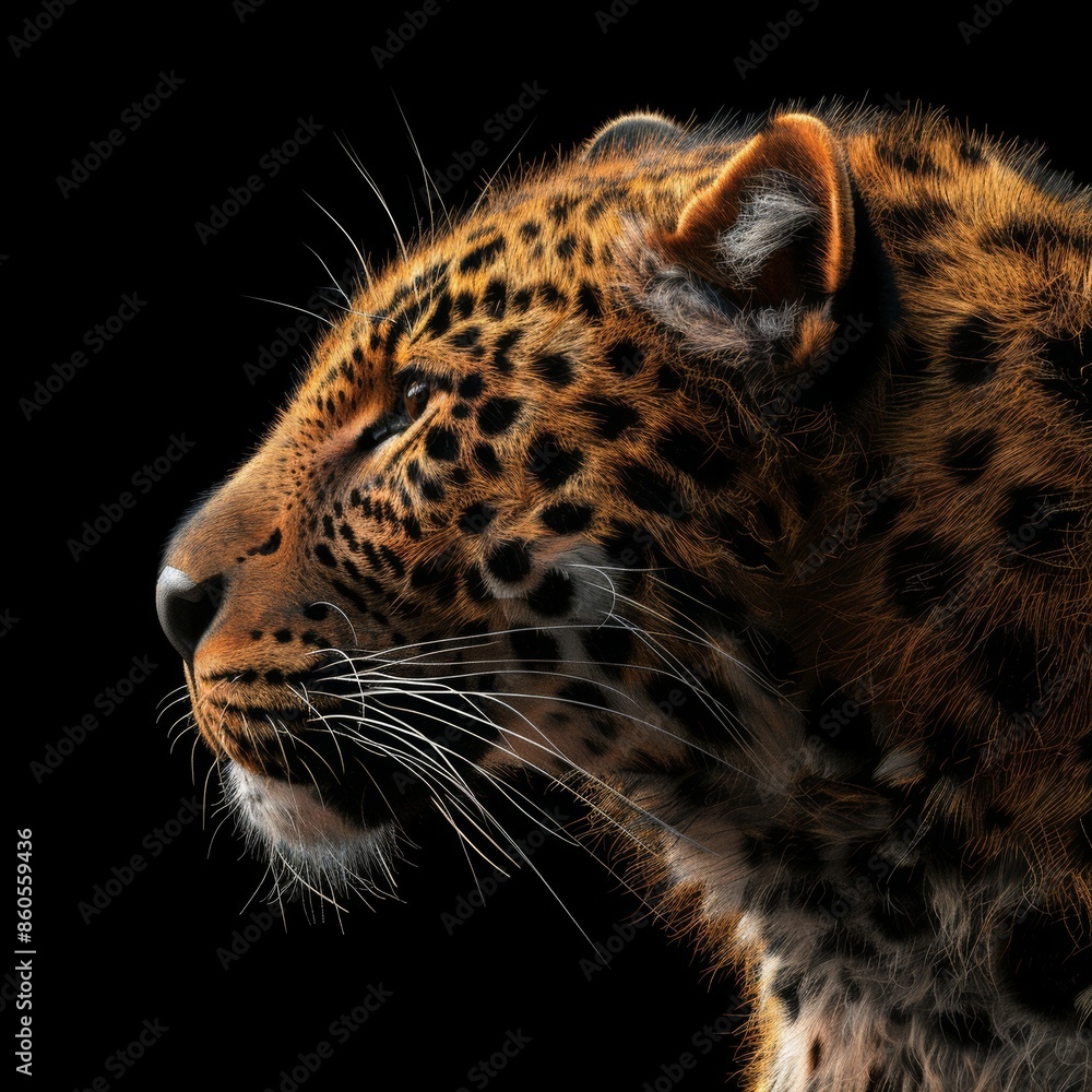 Fototapeta premium Wild Leopard Portrait on Black Background Generative AI