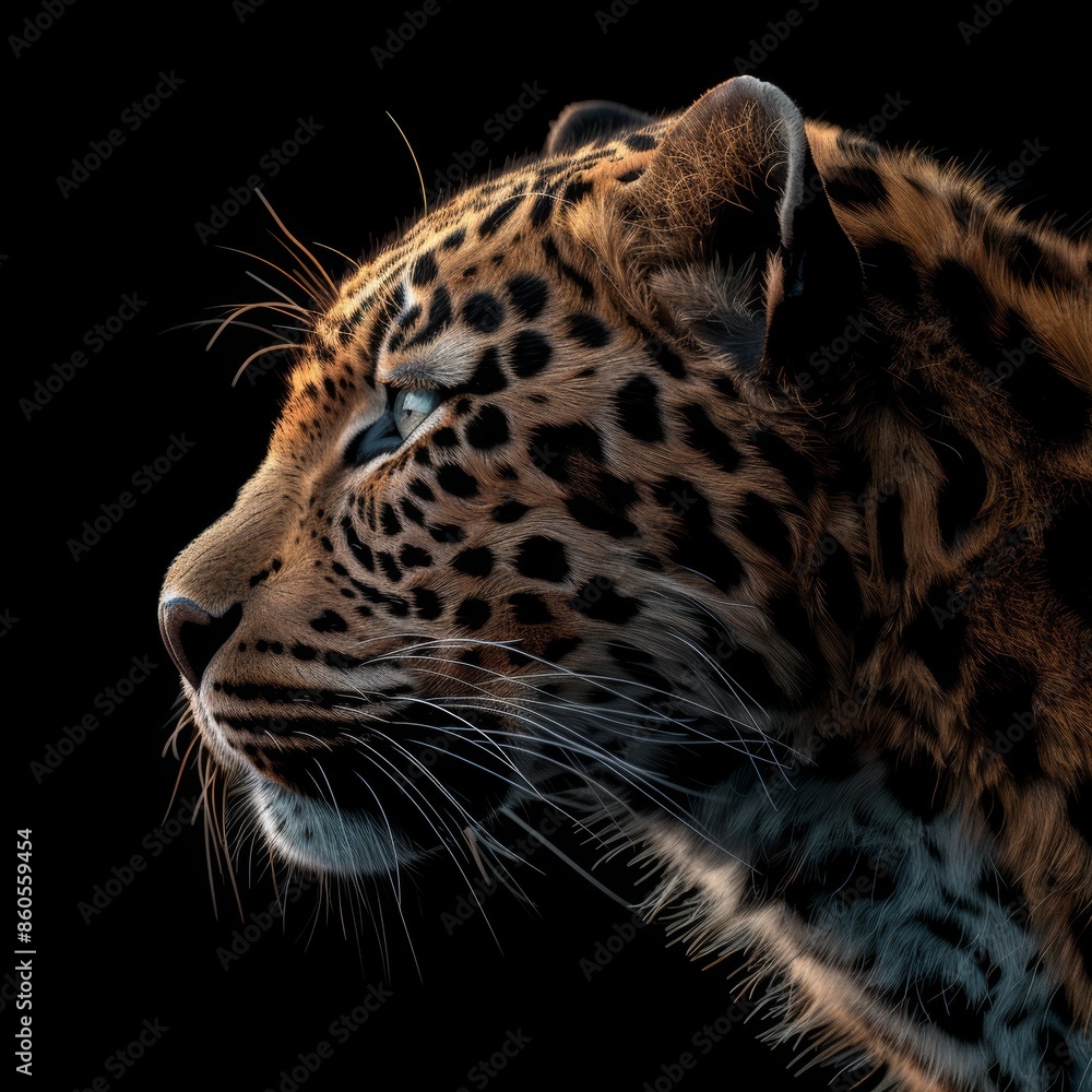 Obraz premium Wild Leopard Portrait on Black Background Generative AI