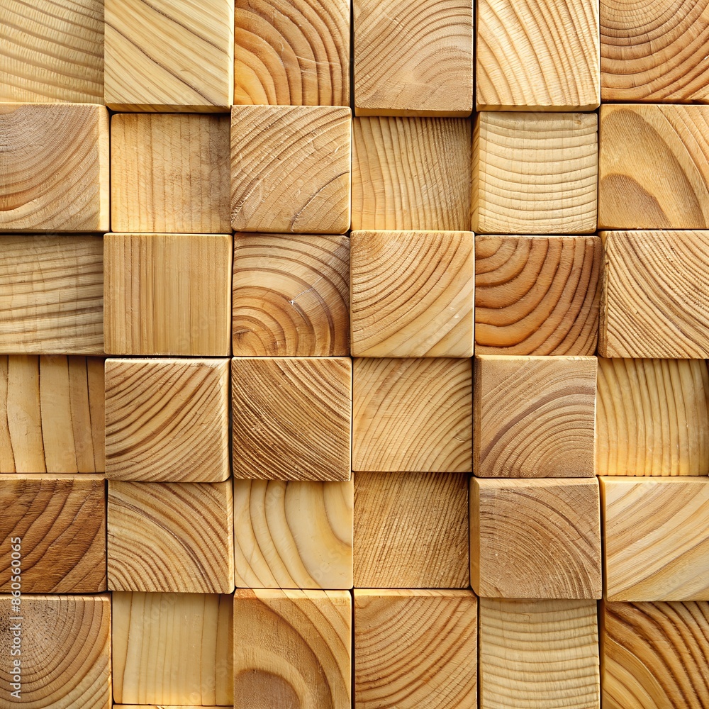 Fototapeta premium Wooden Block Wall Texture Close Up. Generative AI