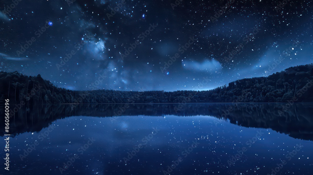 Fototapeta premium a starry night sky reflected in a tranquil lake