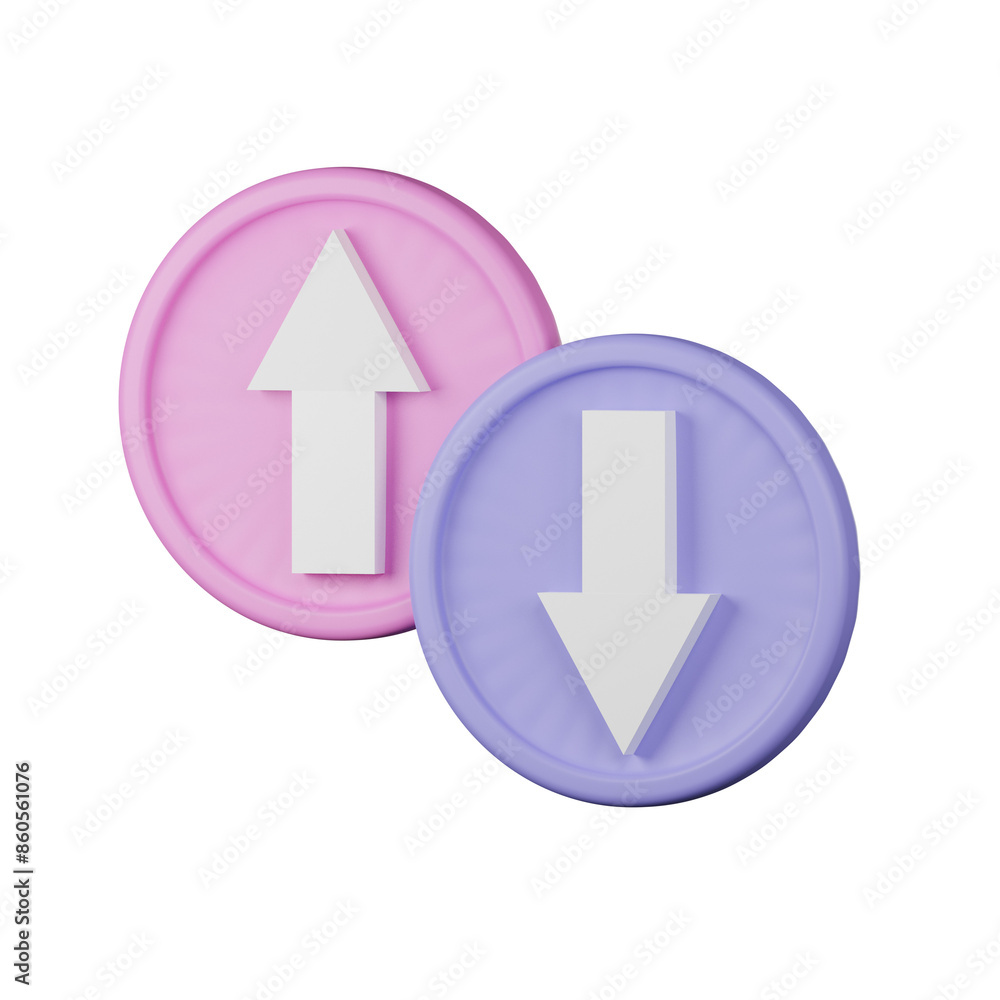 Arrow icon 3D render isolated on white background to resemblance up and down Arrow icon 3D render isolated on white background to resemblance up and down