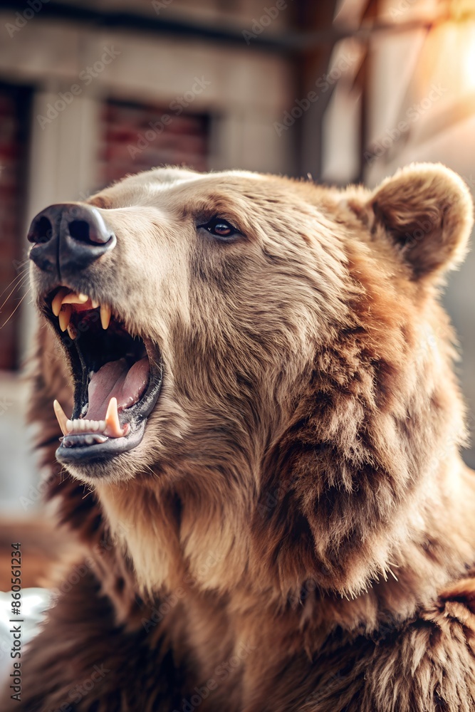 Close Up Of A Brown Bear Roaring With Its Mouth Open In A Natural Setting. Generative AI Close Up Of A Brown Bear Roaring With Its Mouth Open In A Natural Setting. Generative AI
