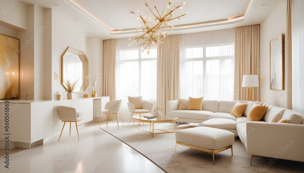 Fototapeta premium white and gold theme modern interior design