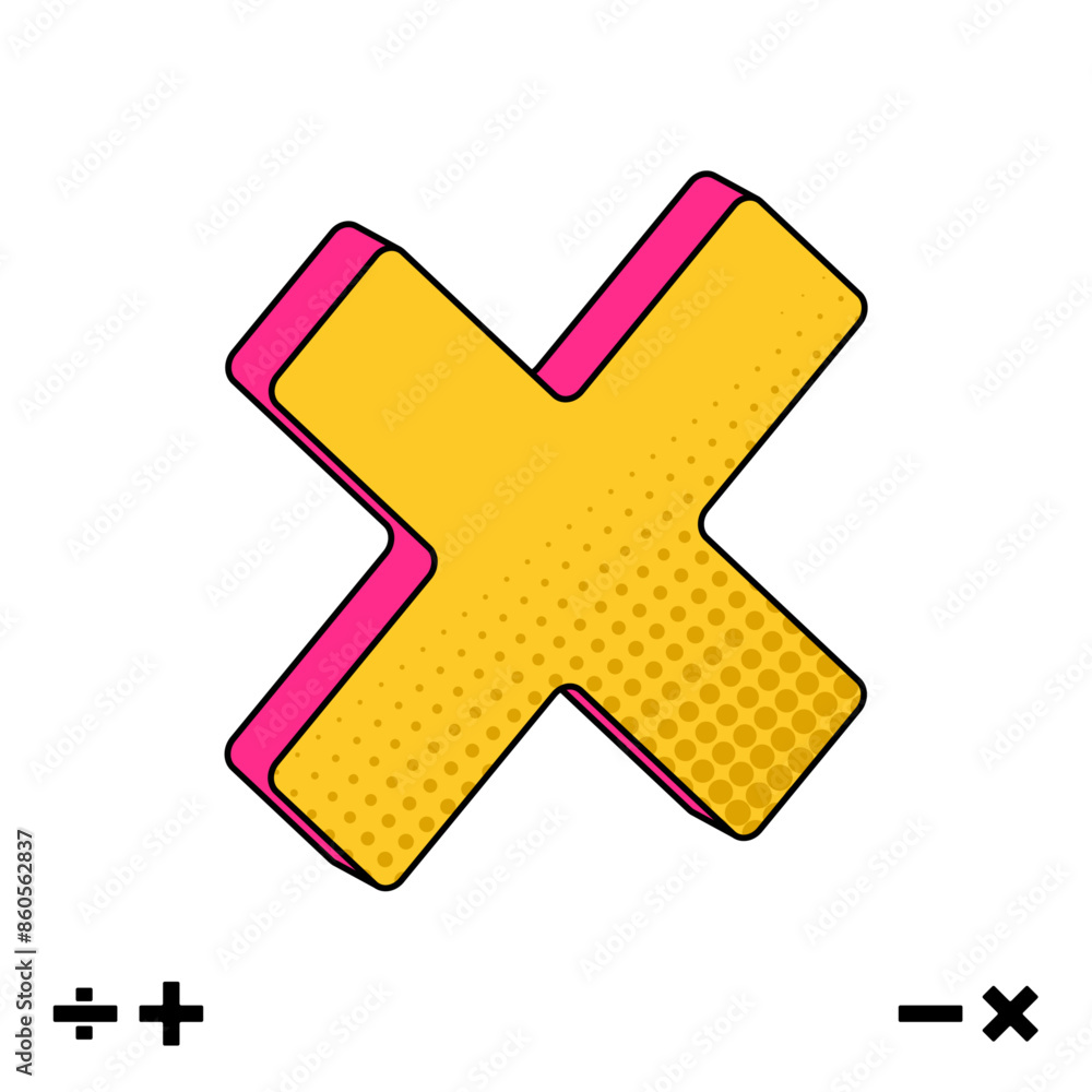 Obraz premium Yellow and Pink Multiply Halftone Icons, Isometric Mathmatic graphic elements in Flat style, Positive mood isolate vector for education(Editable)