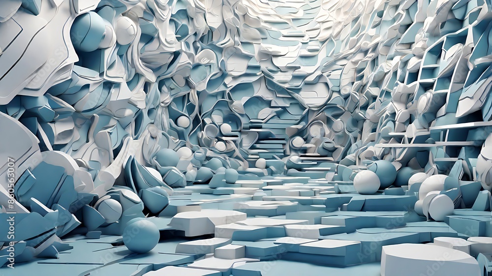 Fototapeta premium a futuristic abstract interior in shades of blue and white