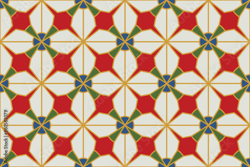 Vector seamless geometric ornamental pattern. Tile mosaic vibrant texture Decorative bright colorful background. Vector repeatable symmetry print