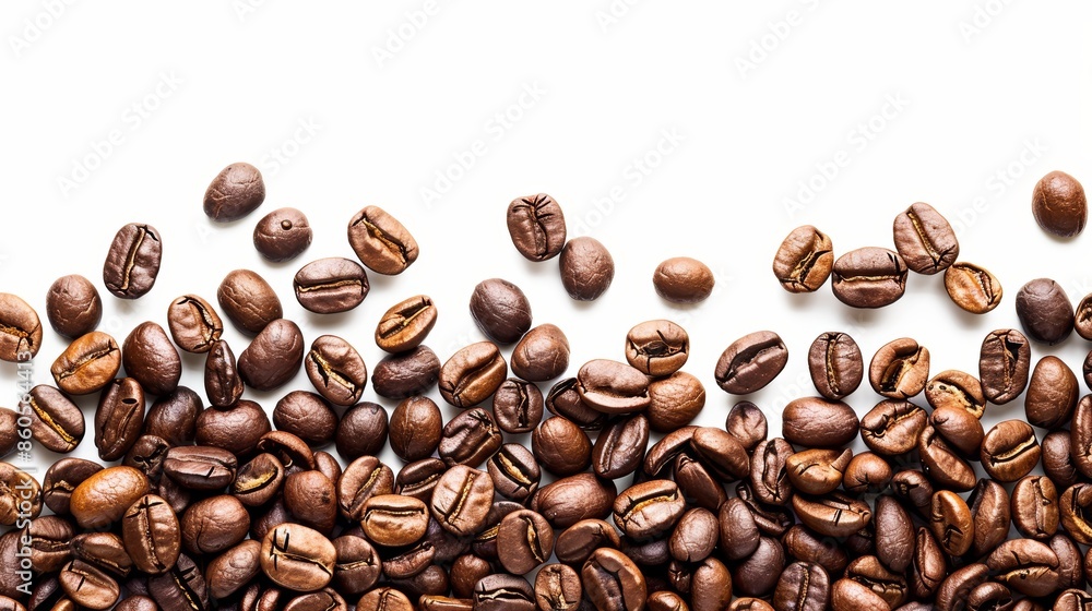 Naklejka premium Fresh Coffee Beans on White Background for Cafe Menu Generative AI