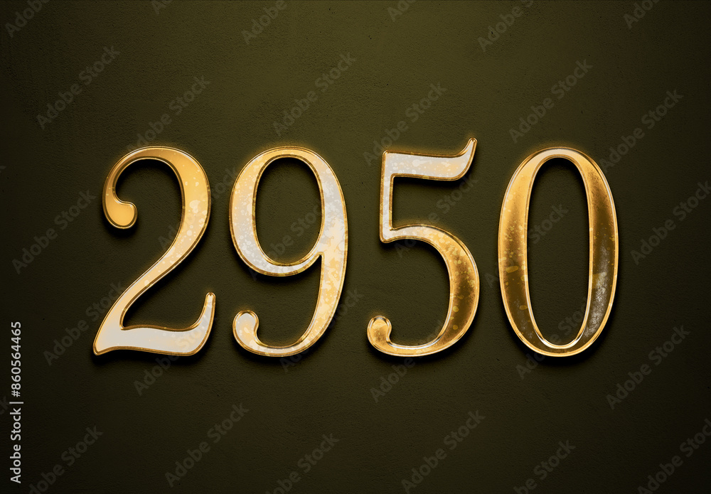 Old gold effect of 2950 number with 3D glossy style Mockup. Old gold effect of 2950 number with 3D glossy style Mockup.