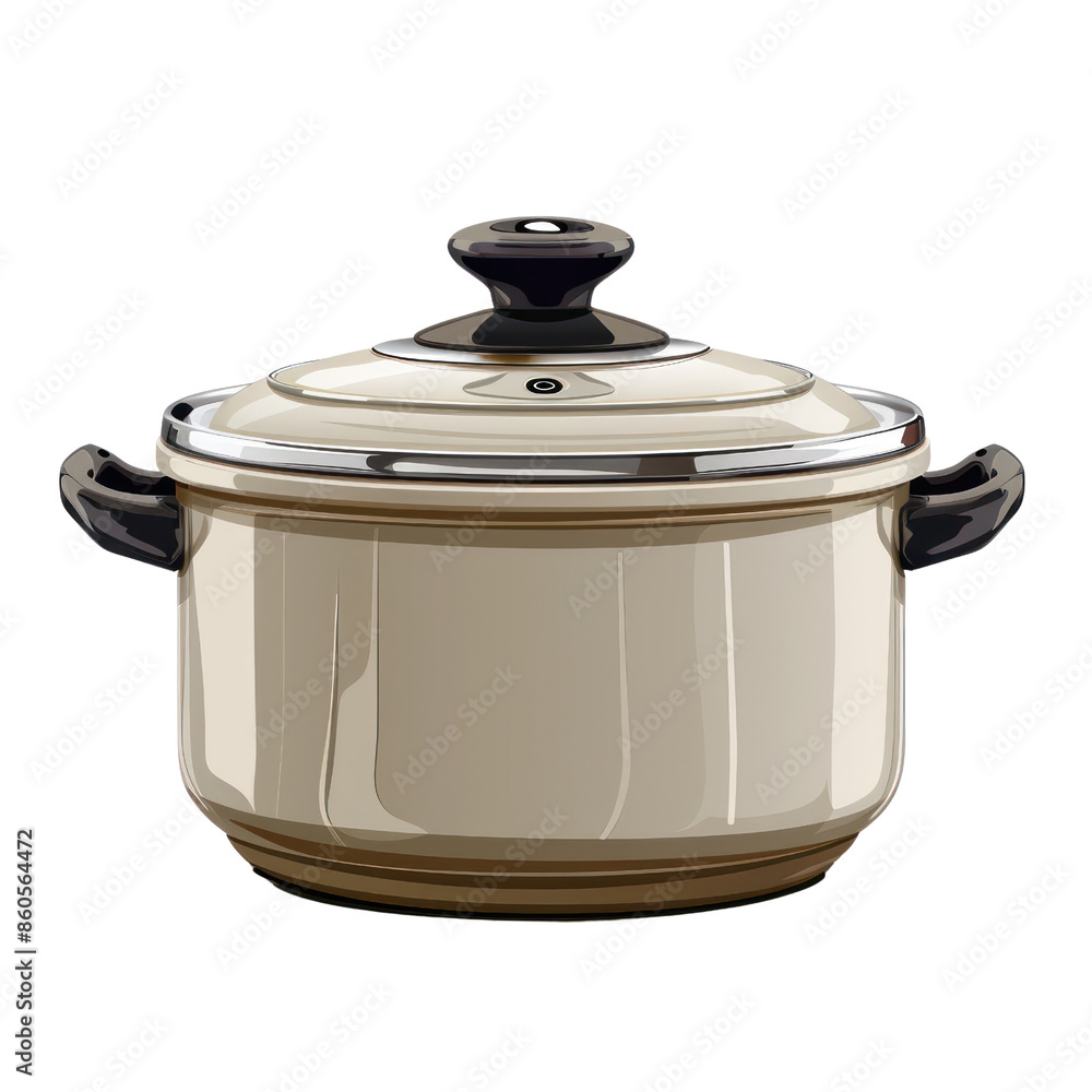 High-quality illustration of a stainless steel stock pot with black handles and a lid, perfect for cooking and kitchen designs. High-quality illustration of a stainless steel stock pot with black handles and a lid, perfect for cooking and kitchen designs.
