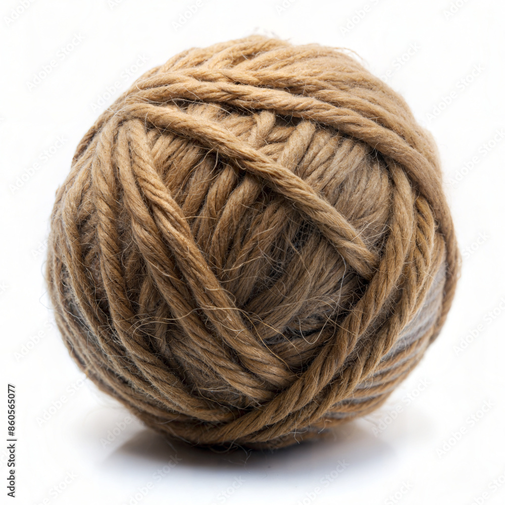 A Single Ball of Brown Yarn Isolated on a White Background. Generative AI A Single Ball of Brown Yarn Isolated on a White Background. Generative AI