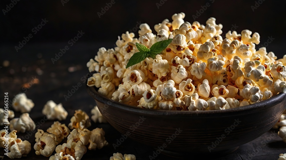 popcorn on dark background and blurred background popcorn on dark background and blurred background