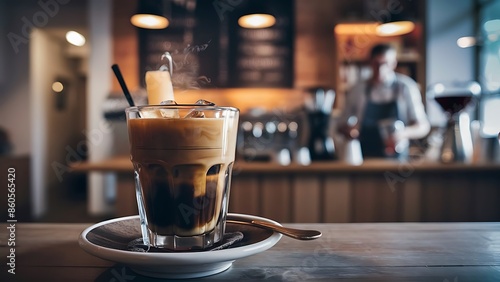 Iced americano coffee or long black coffee glass in coffee shop cafe