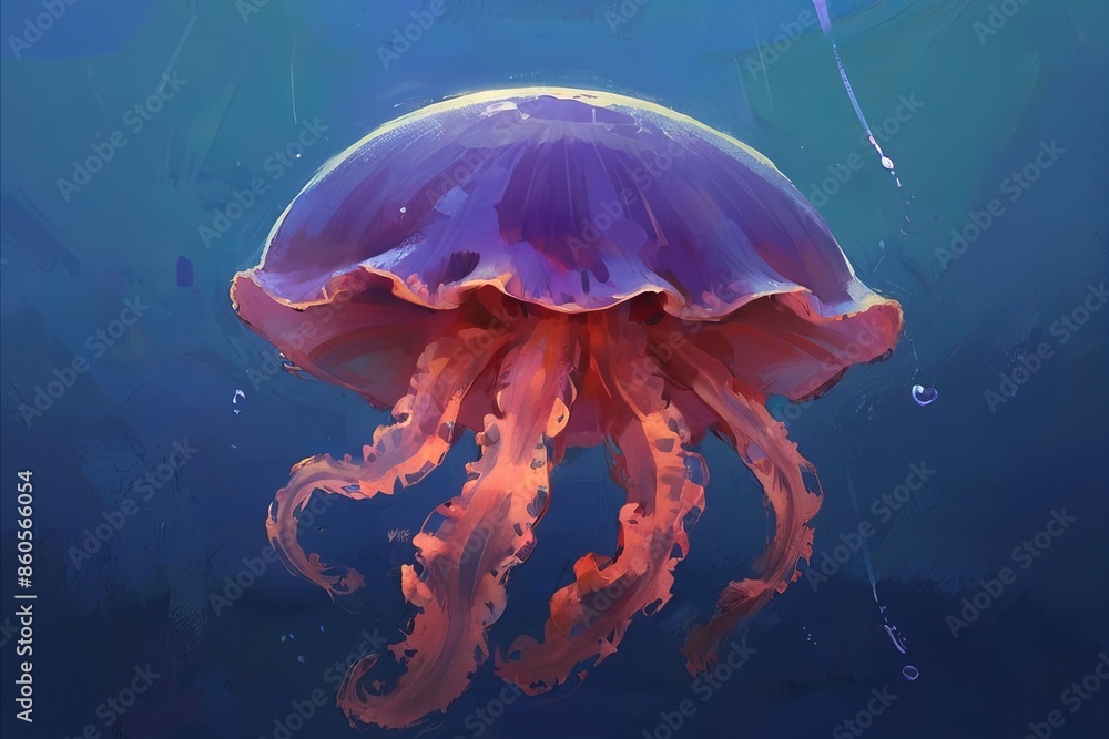 Fototapeta premium Jellyfish in oil digital painting style