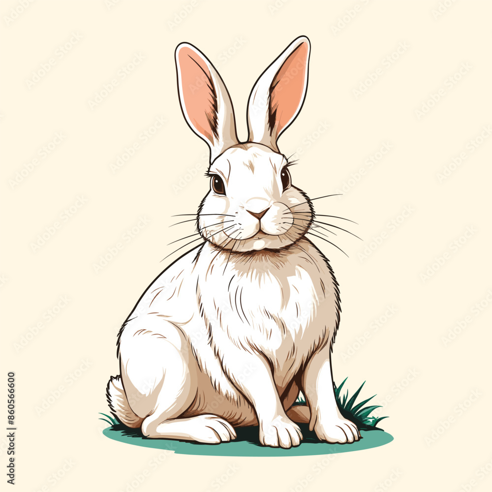 Fototapeta premium Cute Bunny Engraved Line Drawing Illustration