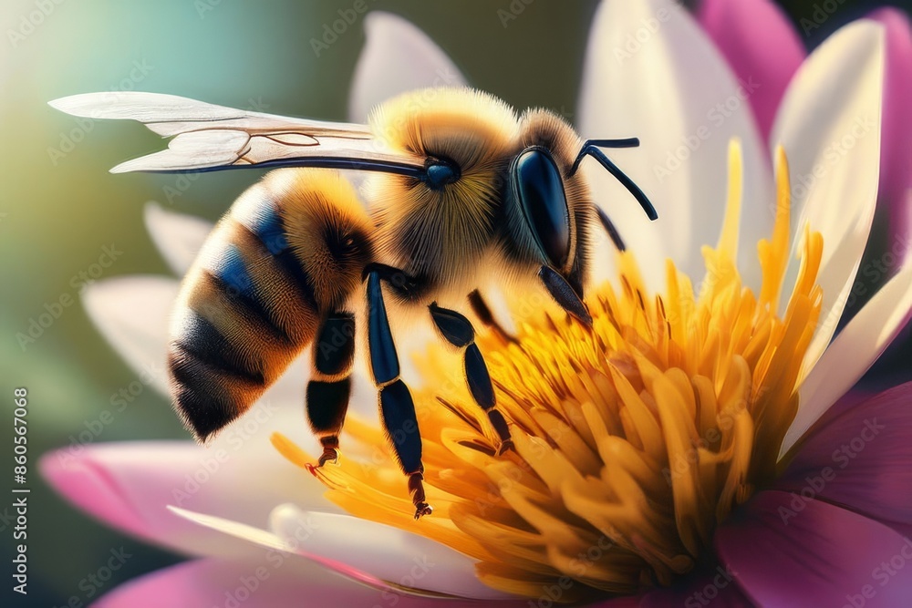 Bee on a purple flower. Close-up