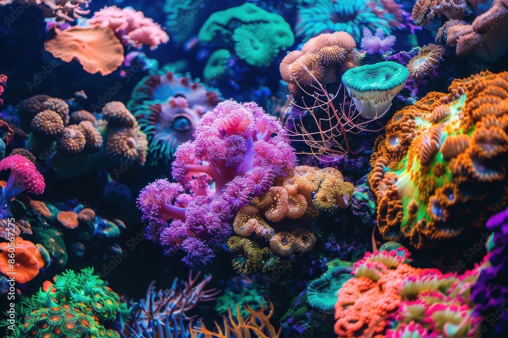 Fototapeta premium Colorful underwater coral community in the depths of the ocean