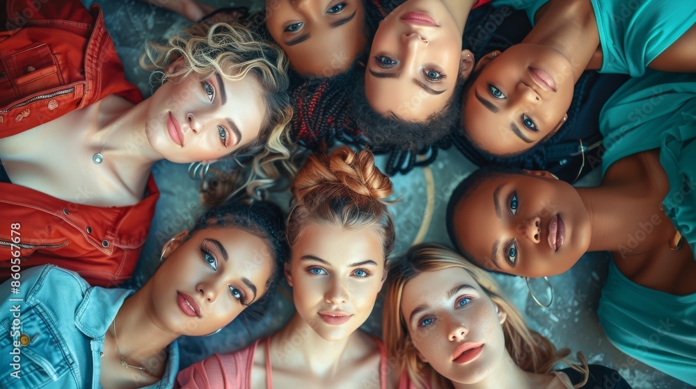 Diverse Group of Beautiful Young Women Lying Together. Generative ai Diverse Group of Beautiful Young Women Lying Together. Generative ai