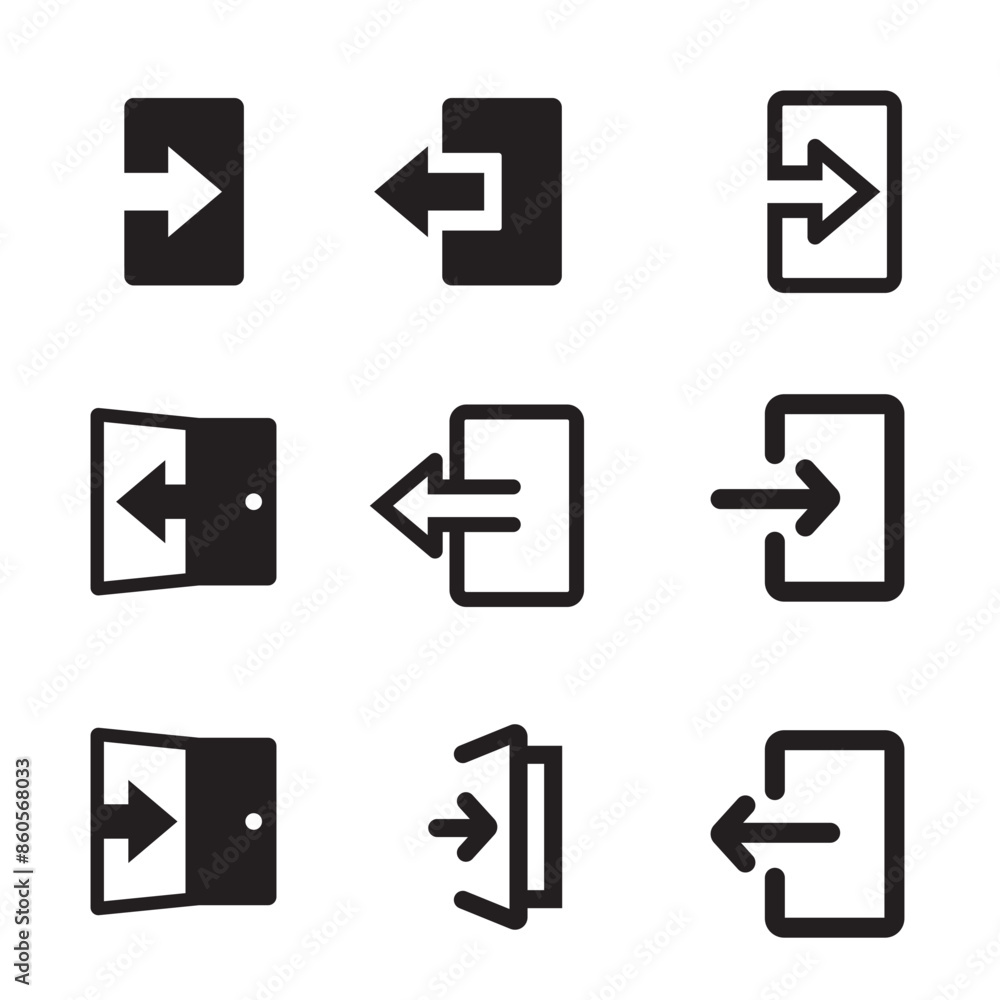 Set of login and logout icons. Collection sign in and sign out symbol Set of login and logout icons. Collection sign in and sign out symbol