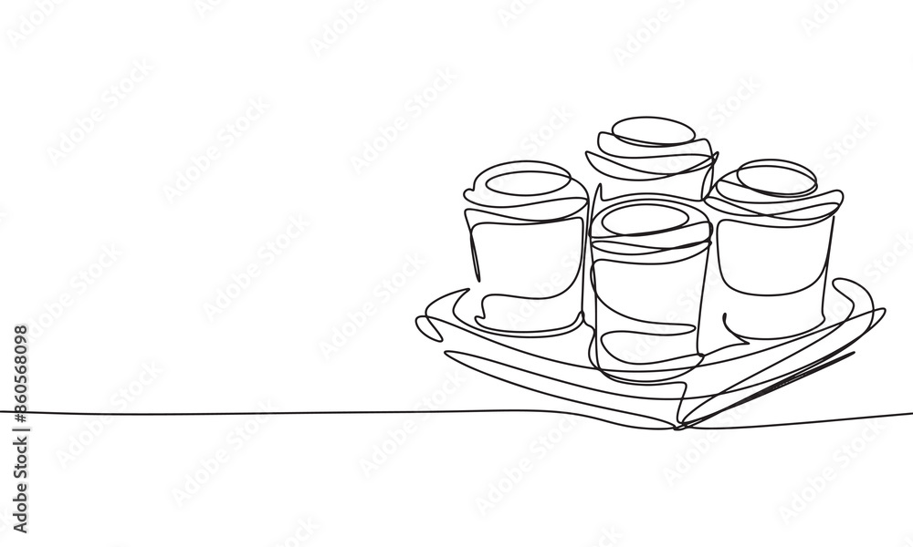 Four cups take away one line continuous. Cups take away line art. Hand drawn vector art. Four cups take away one line continuous. Cups take away line art. Hand drawn vector art.