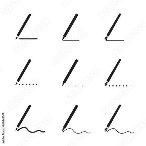 Set of signature icons. Collection pen signing symbol