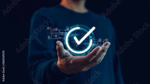 Obraz na płótnie Approve document for business process workflow management approval, Checking mark Online digital document work, Document Management Checking System. w salonie