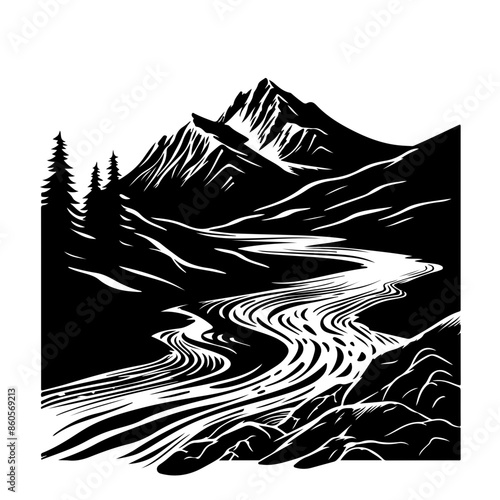 Alluvial Fan Landscape Vector Logo