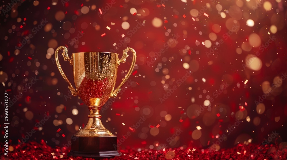 Celebratory Trophy on a Vibrant Red Background, Perfect for Award Ceremonies Generative AI Celebratory Trophy on a Vibrant Red Background, Perfect for Award Ceremonies Generative AI