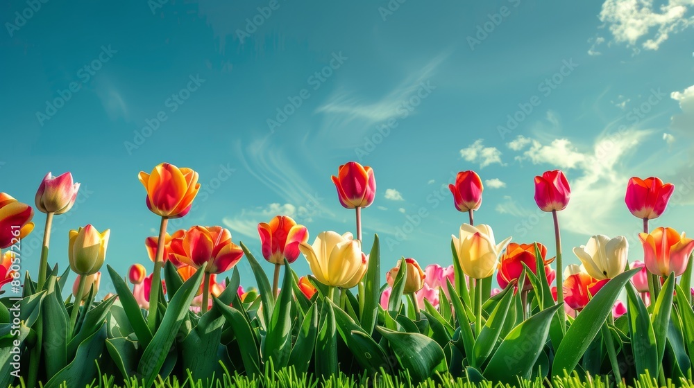 Vibrant Tulips in a Serene Landscape Generative AI Vibrant Tulips in a Serene Landscape Generative AI