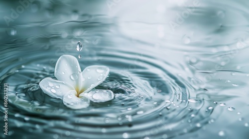 Delicate Water Drop with Flower in White Background Generative AI