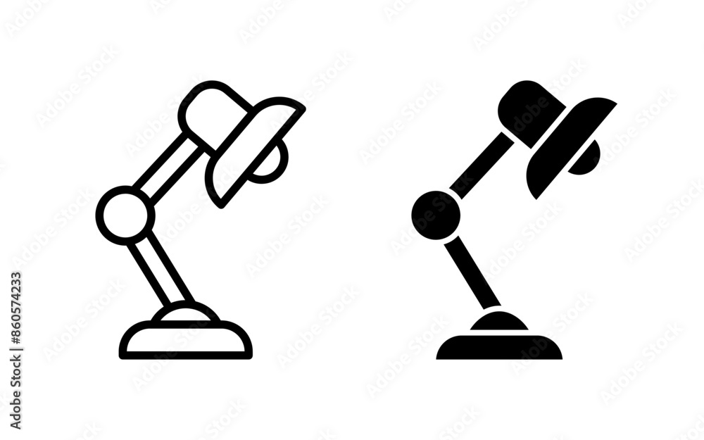 Desk lamp icon. Table lamp symbol. Office light furniture vector illustration. Flexible desktop electric equipment sign. Desk lamp icon. Table lamp symbol. Office light furniture vector illustration. Flexible desktop electric equipment sign.