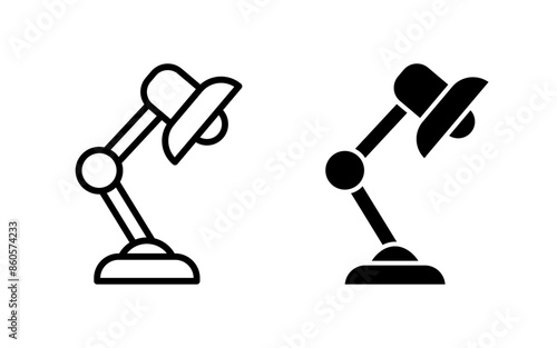 Desk lamp icon. Table lamp symbol. Office light furniture vector illustration. Flexible desktop electric equipment sign.