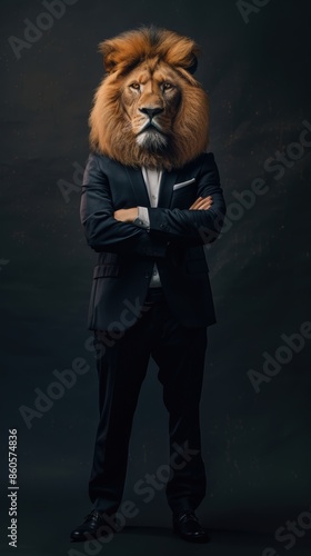 Lion in business suit portrait photo