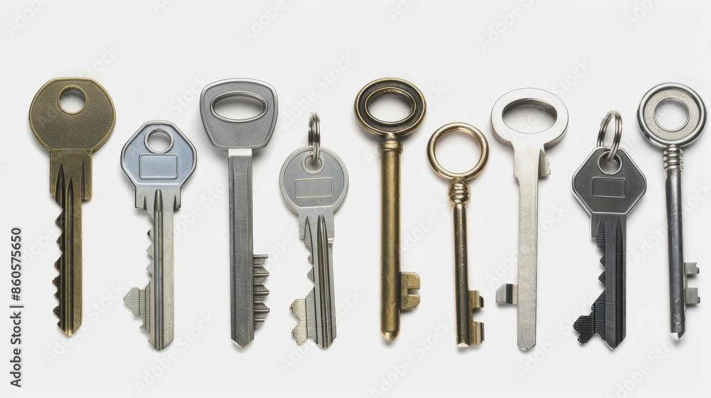 ATM key set for opening various locks on ATMs isolated on white background ATM key set for opening various locks on ATMs isolated on white background