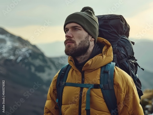 Wallpaper Mural Minimalist Solo Camper with Lightweight Backpack for Outdoor Adventure Torontodigital.ca