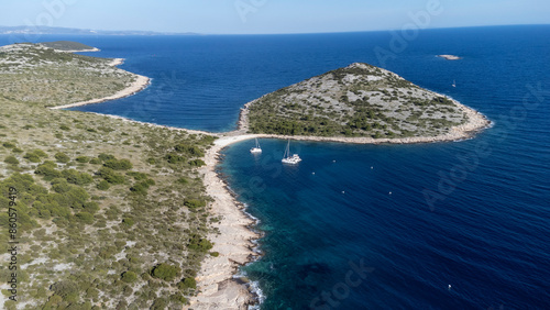 Obraz na płótnie drone view of the Mediterranean coast of the island Zirje in Croatia w salonie