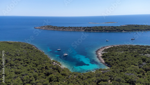 Obraz na płótnie drone view of the Mediterranean coast of the island Zirje in Croatia w salonie