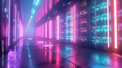 Neon-lit Data Center Corridor - Generative AI © studio clever