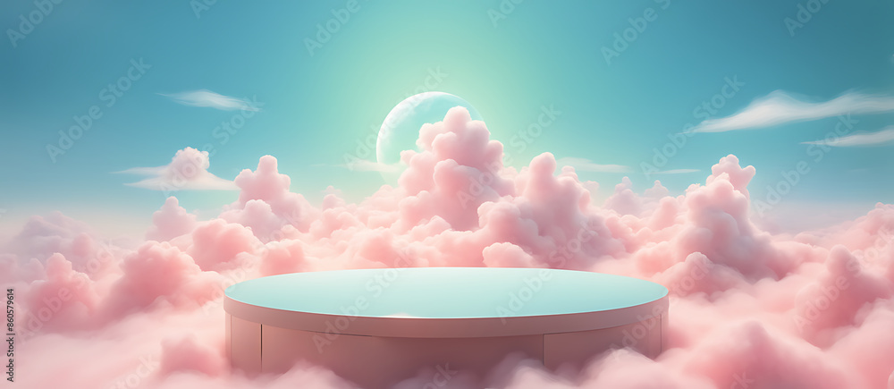  Background podium pink 3d product sky platform display cloud pastel scene render stand. Pink podium stage minimal abstract background beauty dreamy space studio pedestal smoke showcase geometric whit