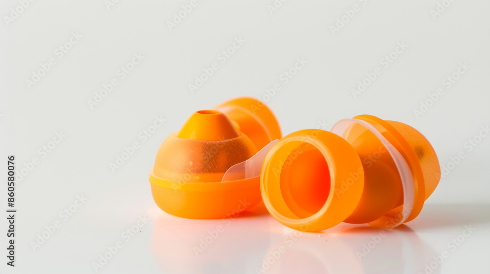 Fototapeta premium Earplugs for hearing protection in noisy ATM environments isolated on white background