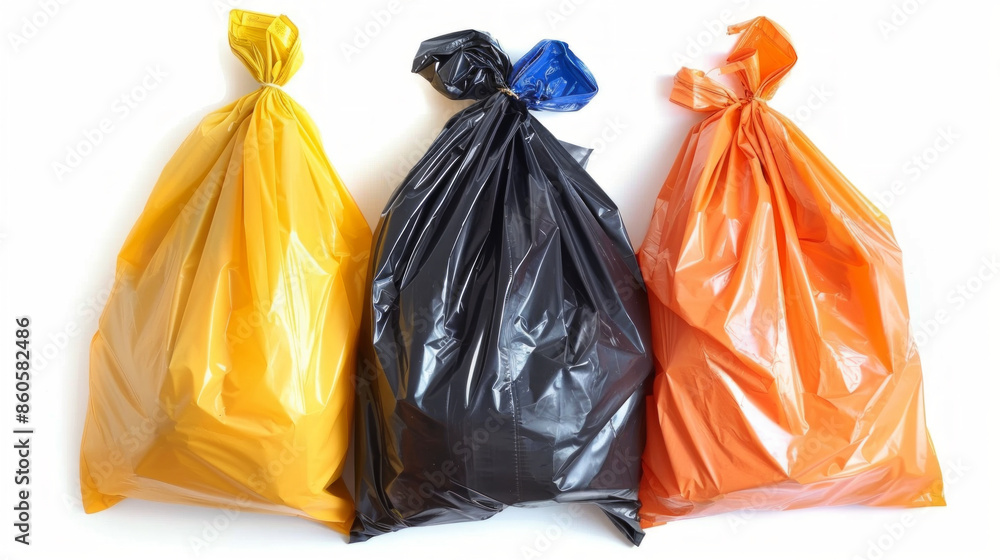 Trash bags for disposing of waste generated during ATM servicing isolated on white background Trash bags for disposing of waste generated during ATM servicing isolated on white background