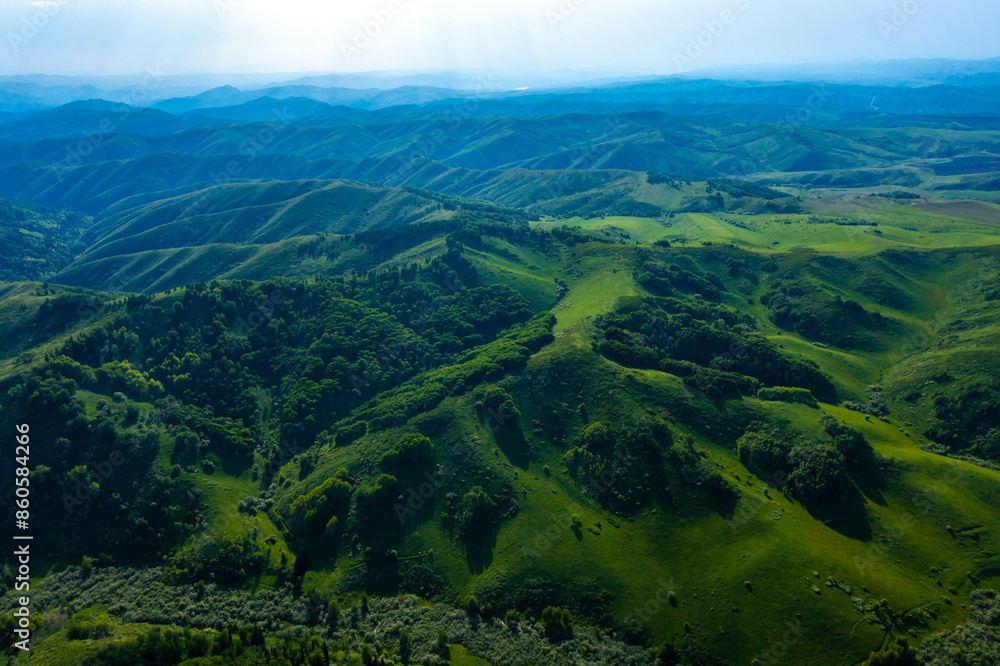 Drone view on forested mountain peaks, beautiful valleys, wildlife of Kazakhastan Drone view on forested mountain peaks, beautiful valleys, wildlife of Kazakhastan