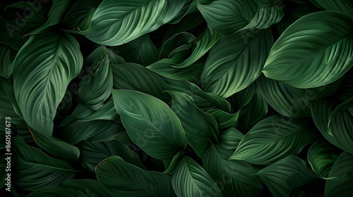 The leaves of Spathiphyllum cannifolium abstract dark green surface natural background tropical leaves : Generative AI